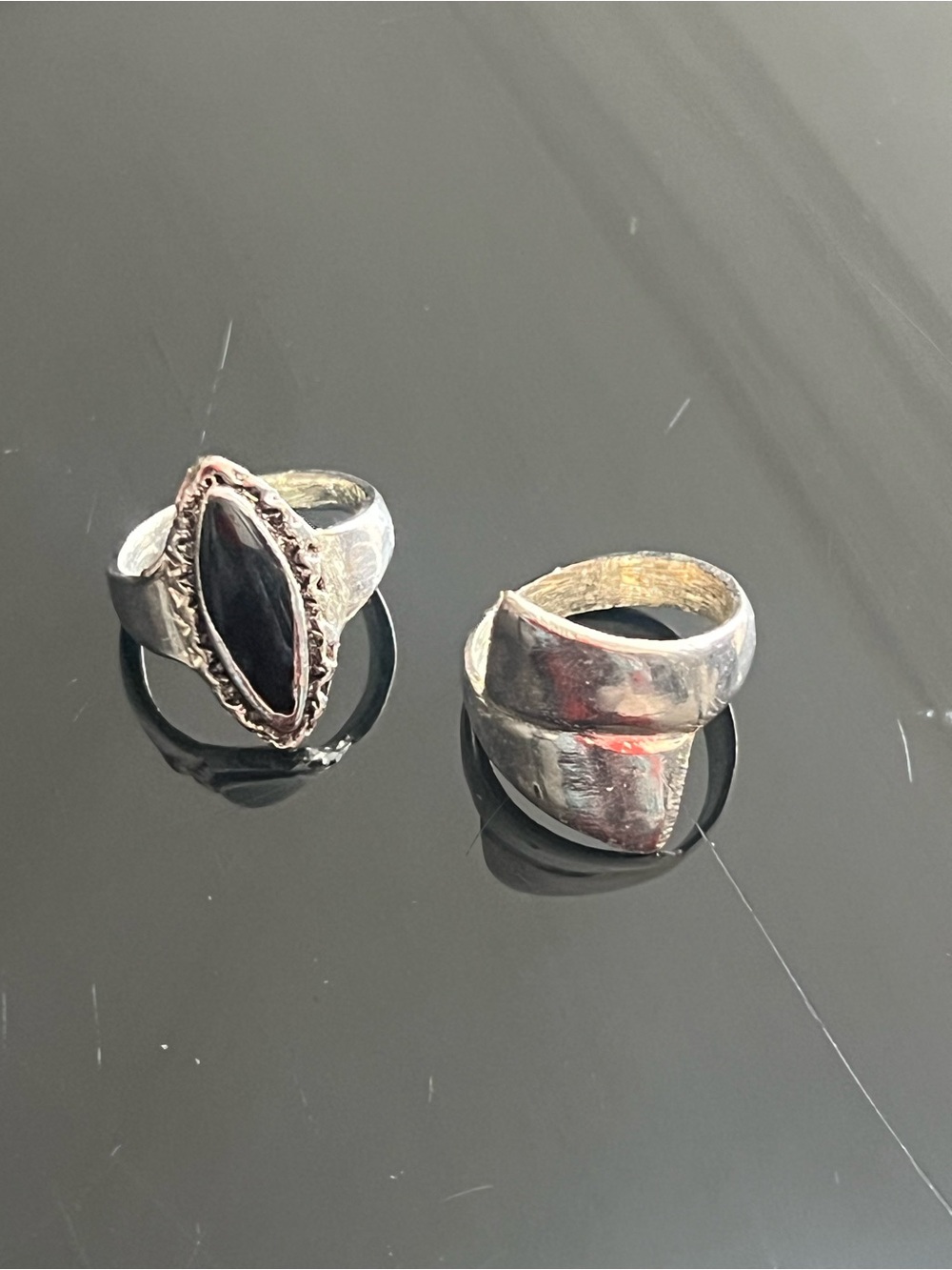 Sterling Silver Black Stone Marquise Ring - Women's Fashion